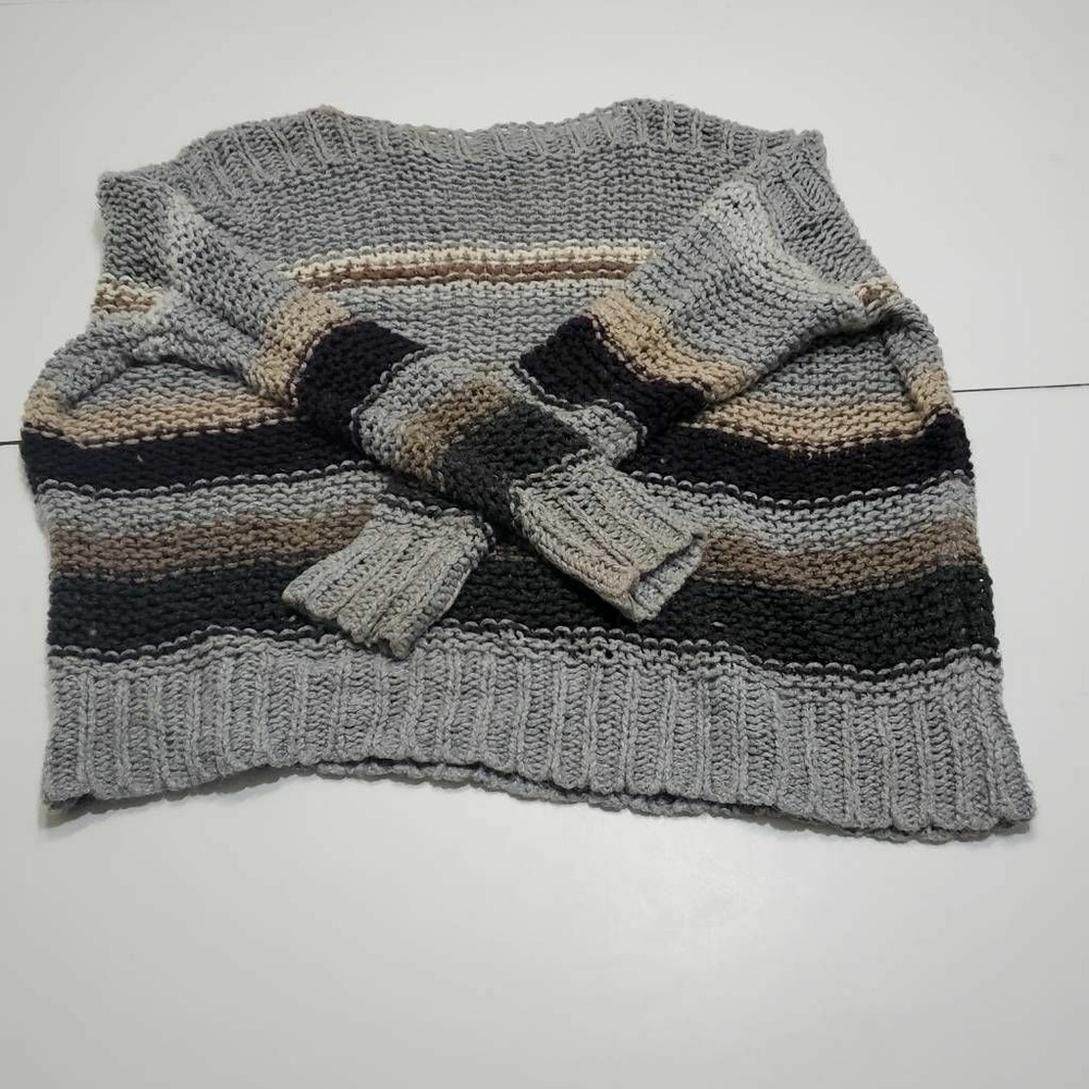 Old Navy Womens Pullover Sweater Gray Black Stripe Long Sleeve Scoop Neck M